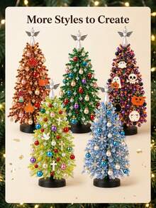 1 Set DIY Beaded Christmas Tree Handmade Kit, Includes Snowflake Pendant, Pearl Beads, Mini Decorations, Wire, Base And Top Bow Decoration, Handmade Desktop Holiday Decoration, Suitable For Christmas Home Decor, Fireplace Display, Holiday Party Decoration And Holiday Gift - DIY Christmas Tree Ornament Set - View 3