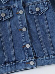 Jaket Denim Anak dengan Gambar Kartun Mobil di Bagian Belakang, Kerah Lipat, Atasan Lengan Panjang Kasual untuk Anak Laki-laki - Medium Wash - View 5