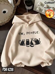 Autumn/Winter 3 Pieces Set Girls Fleece Hooded Sweatshirt Cotton Long Sleeve Black Cat Print EW PEOPLE Y2K - Apricot + Apricot + Apricot - View 3