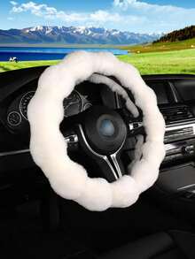 1pc Winter Warm Plush Steering Wheel Cover, Bubble Design Soft Faux Fur Car Steering Wheel Protector, Universal Fit For SUV, Sedan, Truck, Cute Neutral Couple Gift, Car Interior Accessory - A - View 10