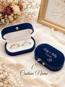 Personalized Wedding Ring Box Engagement Ring Box Proposal Ring Box Modern Ring Box Anniversary Gift With Custom Display Stand And Velvet Lining Holds 2 Rings Suitable For Wedding Engagement Proposal Jewelry Storage Engravable - Multicolor - View 6