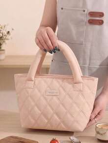 Large Capacity Insulated Lunch Bag, Portable Insulated Bag Set, Waterproof Office Cold Lunch Box With Handle, Reusable Student Back To School Essential Set, Includes Lunch Bag And Pencil Case, Diamond Pattern Tote Picnic Bag, Suitable For Office, Travel, Beach - Multicolor - View 1