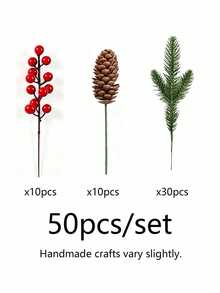 50pcs/40pcs Pine Cone & Red Berry Decor | Realistic Plastic Branch Christmas Tree Decoration | Winter Wedding & Wreath Centerpiece Decor | Durable Pine Cone & Red Berry Decoration | Holiday Berry Wreath Accessory - Multicolor - View 13