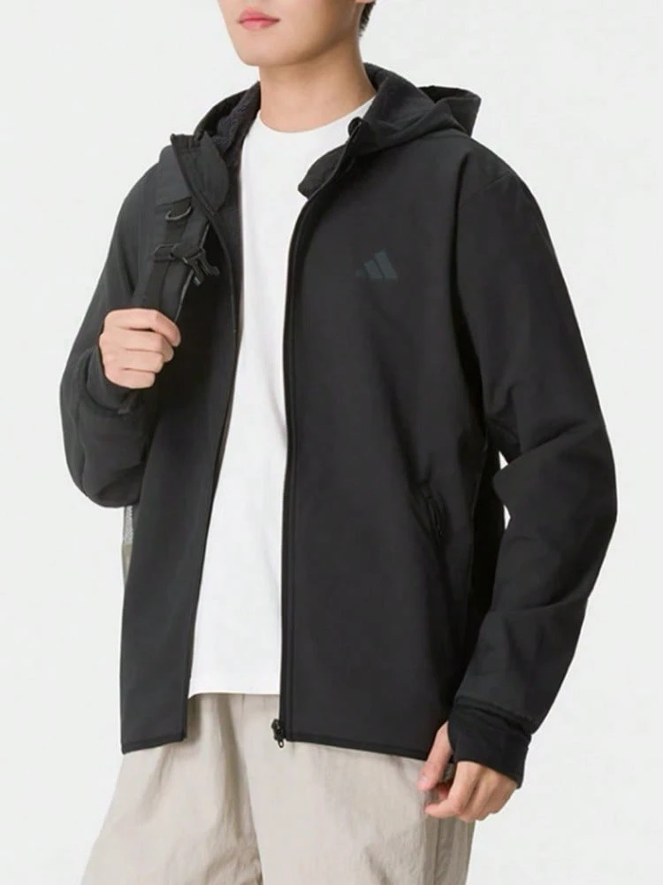 Adidas D4T Men's Black Comfortable Hooded Zip-Up Long Sleeve Jacket - Black - View 1