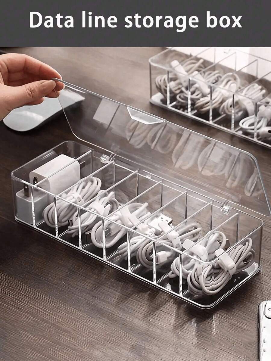 1 hộp quản lý cáp chống bụi, hộp sắp xếp cáp, hộp lưu trữ cáp dữ liệu để bàn, phù hợp cho sạc điện thoại, kẹp dây nguồn - Trong sáng - Xem 1