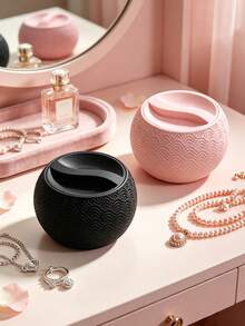 Ins Style Embossed Water Ripple Jewelry Storage Jar With Lid, Dust-Proof, Easy To Store Earrings And Bracelets, Minimalist Spherical Design, Gentle Multi-Color, Highly Attractive Desktop Decor, Perfect For Bedroom Vanity To Create Atmosphere - Multicolor - View 5