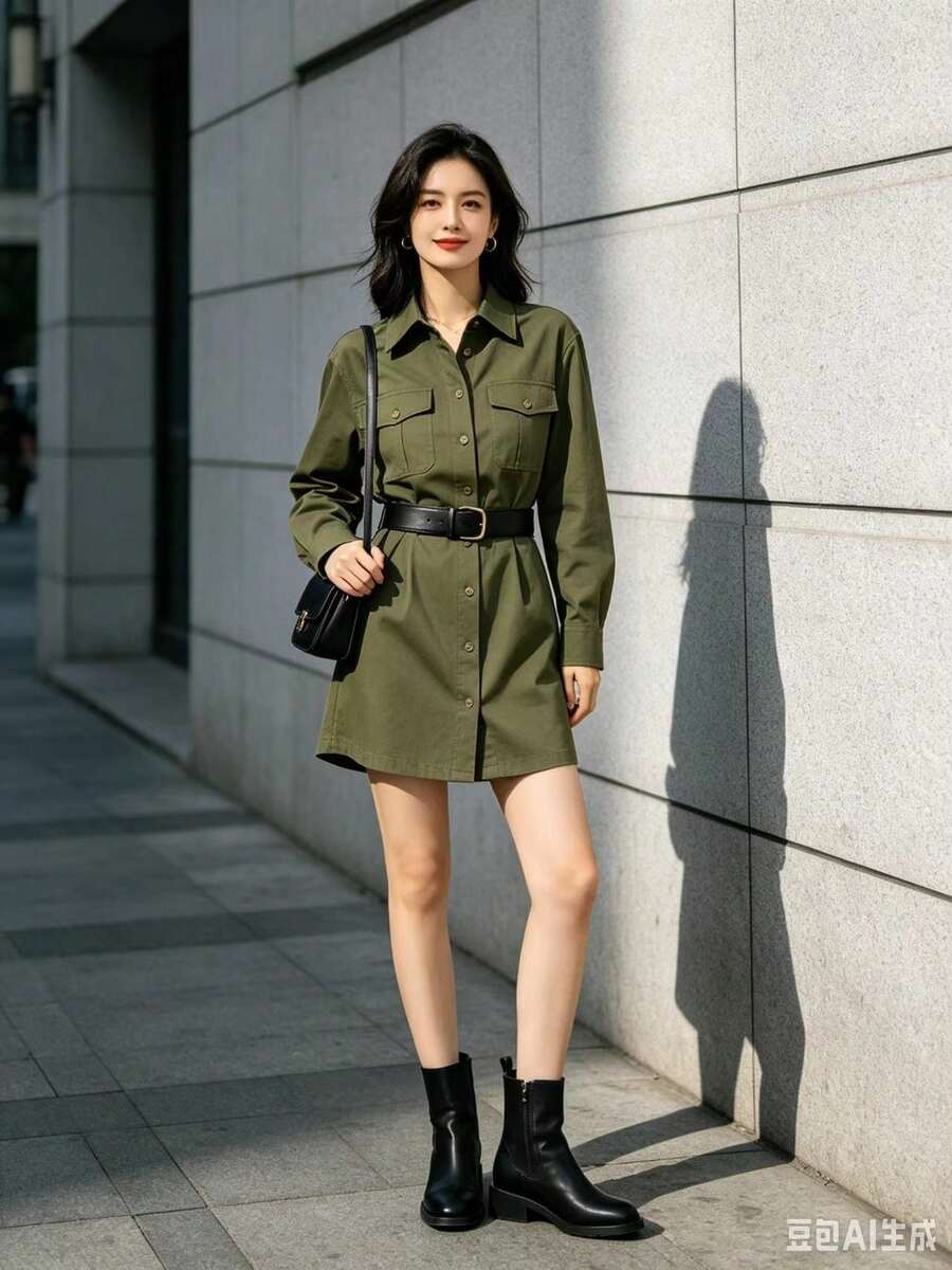 Women Short Dresses - Dark Green - View 1