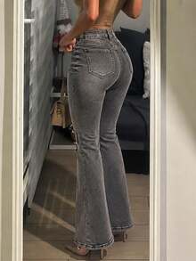 Women's Distressed Stretch Skinny Flare Jeans - Grey - View 2