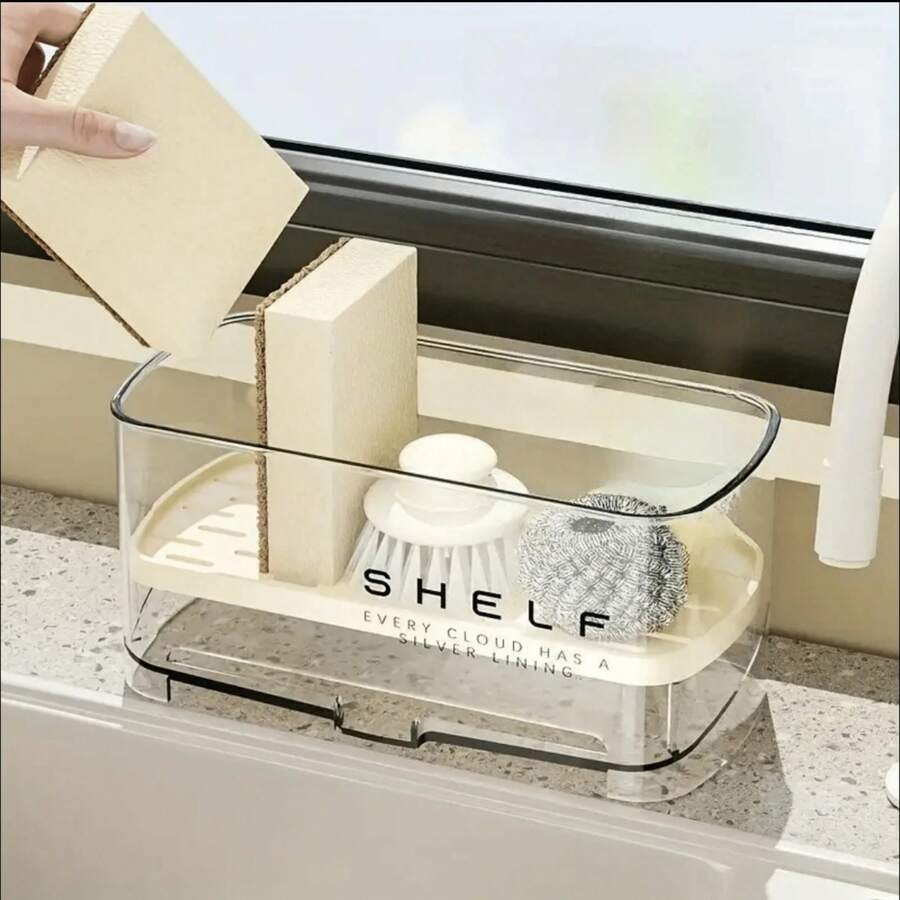 1pc Multifunctional Sink Drain Rack, Countertop Storage, Suitable For Sponge, Soap, Brush, Towel, Kitchen Sink Accessories, Dish Cloth Holder, Compact Design, Easy To Clean, Durable Plastic, Sponge Holder - Multicolor - View 1