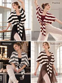 Stylish, Casual Striped Knit Shawl Featuring A Front-Tie Design; Soft And Lightweight, Suitable For Both Everyday Wear And Evening Attire; Thickened Knit // Suitable For All Seasons. - Multicolor - View 7