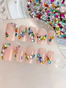 50/100pcs Fall, Autumn, Fall Nails New Colorful Irregular Nail Rhinestones, Mixed Shapes Colorful Gemstones For DIY Nail Art Decoration, Easily Create Autumn Atmosphere Nails - Multicolor - View 3