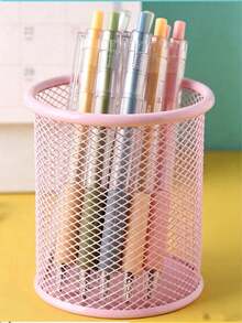 1pc Colorful Hollow Mesh Pen Holder Storage Box, Minimalist Multifunctional Round Stationery Pen Holder, Suitable For School Supplies, Office Use, Student Back To School And Learning - Multicolor - View 14