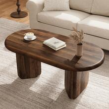 N625P497610 Walnut Finish MDF Coffee Table, 99*50*40cm Oval Living Room Table, Stable Lounge Table With Solid-Look Legs, Supports Up To 40kg, Modern Dining Table For Living Room - Walnut Wood Color - View 3