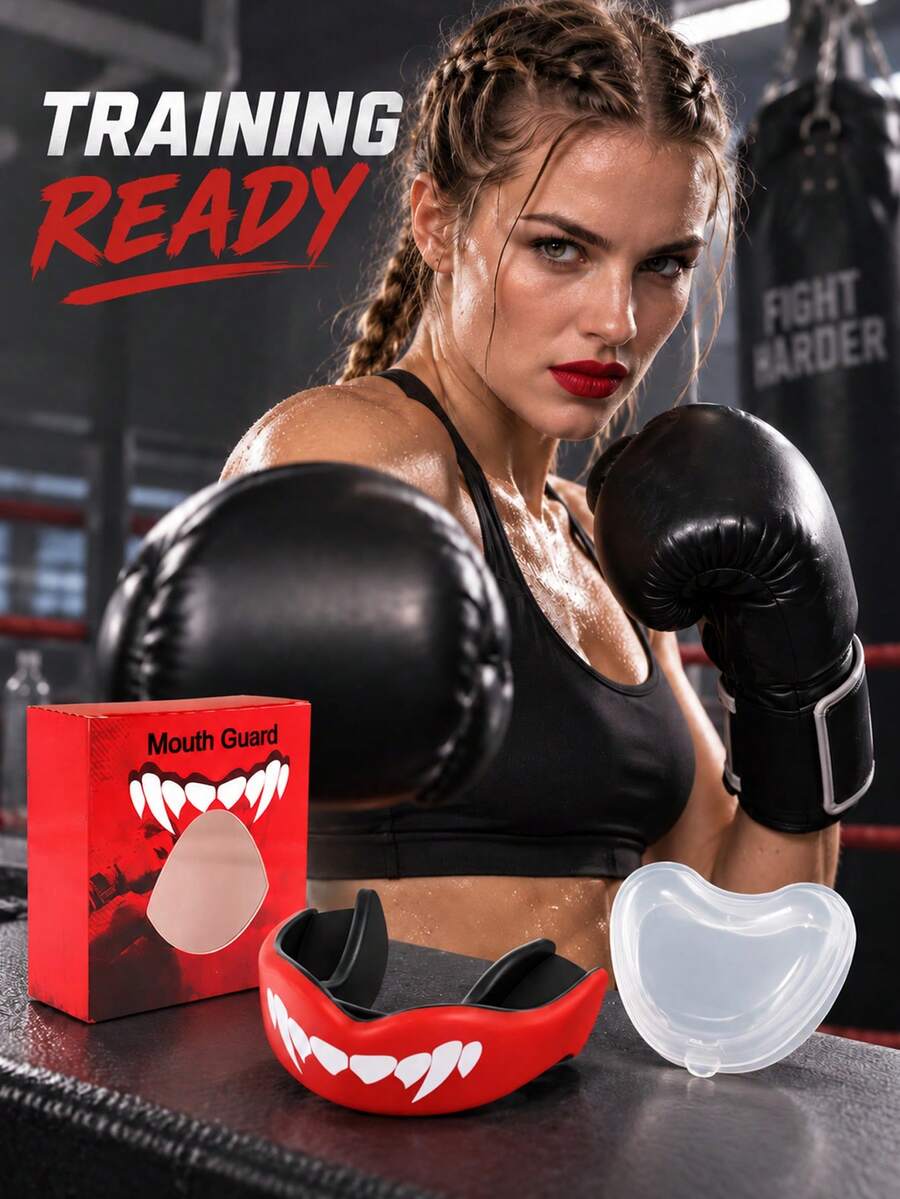 EVA Sports Mouth Guard, Adult Boxing Mouth Guard, Kickboxing Taekwondo Training Gear, Double Layer Design With Storage Box, Lightweight Comfortable Fit, Suitable For Boxing, Martial Arts, Sanda, Football, Basketball, Soccer - Multicolor - View 1