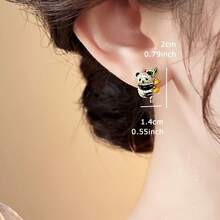 1 Pair Cute Fashionable "Panda Hugging Tree" Rhinestone Stud Earrings - Suitable For Men And Women, Perfect For Daily Wear, Parties, Vacations And Dates, Also An Excellent Christmas Accessory - Animal - View 3