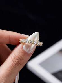 1pc Moissanite Ring, Elegant 0.3ct Five-Star Pave Band, Suitable For Women's Daily Wear And Party - Gold - View 3