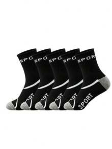 1/5/10/20 Pairs Black & White Letter Pattern, All-Season Neutral Color Men's Sports Casual Mid-Calf Socks - Multicolor - View 13
