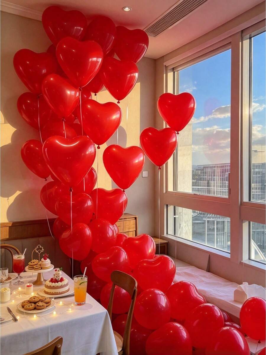 10-200Pcs 10" Heart Shape Latex Balloons, White Red Pink Blue Balloons For Engagement, Confession & Outdoor Photo Props - Multicolor - View 1