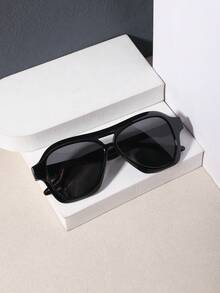 1 PC Men's Large Frame Aviator Fashion Glasses Double Beam PC Frame Solid Color Lens Casual Simple Light For Daily Street Travel Look With Glasses Box - Multicolor - View 11
