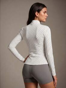 New Soyun Polka Dot Yoga Jacket, Slim Fit Street Style White - White - View 2