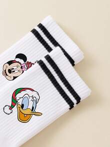 1/5 Pairs Disney Men's Mid-Calf Socks, Double Stripe Cartoon Graphic, Simple Breathable Sports Socks, Christmas Gift Socks - Multicolor - View 6