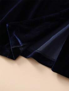 Women's Velvet Blazer Jacket With Floral Embroidery On Collar And Cuffs, Long Sleeve, Slim Fit, Open Front, Versatile Commuter Top For Autumn/Winter - Navy Blue - View 9