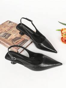 女款紅色高跟尖頭穆勒鞋 7cm 細高跟後跟露背式一腳蹬派對婚禮正式鞋 - 黑色 - 查看 5
