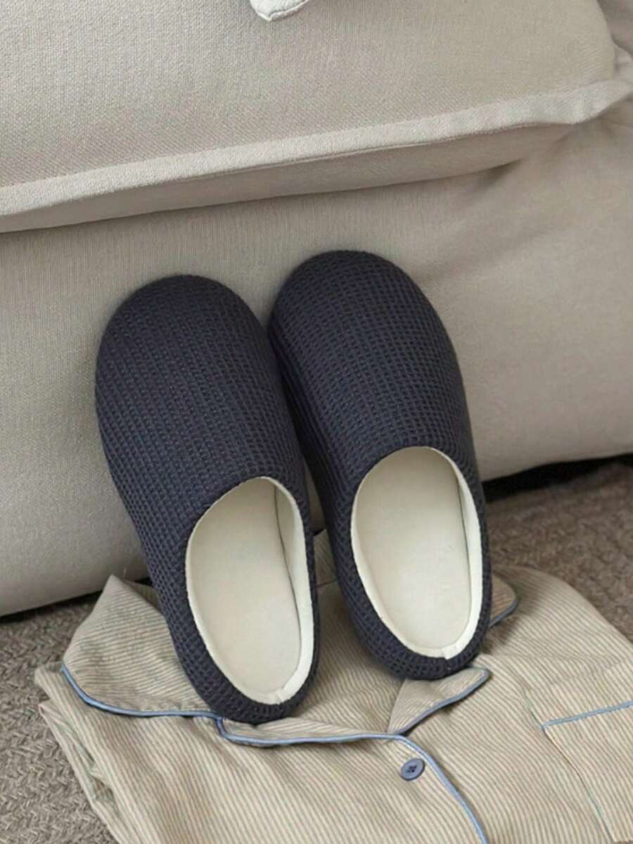 XIXITIAO Minimalist Waffle Knit Comfortable Lightweight Home Slippers, Vintage Soft Sole Flat Slippers