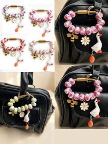 Cute Beaded Keychain - Heart & Star Shaped Pendant Bag Charm (Multi-Color) - Multicolor - View 2