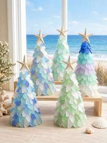 1 Set DIY Sea Glass Christmas Tree Craft Kit, 5 Colors Available, With Starfish Topper, Frosted Glass Pieces, Suitable For Handmade Holiday Gifts, Coastal Home Decor, Bedroom Shelf Display, Holiday Table Centerpiece And Creative Craft Projects - Upgraded Christmas Tree DIY Kit - View 11