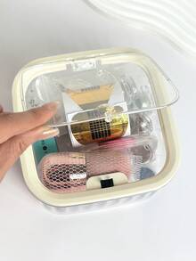 1pc Press-Type Transparent Nail Salon Desktop Storage Box, Cotton Pad Cleaning Container, Small Trash Can And Nail Tool Organizer, Suitable For Daily Nail Care And Salon Use, Back To School Desktop Storage Essential - Multicolor - View 3