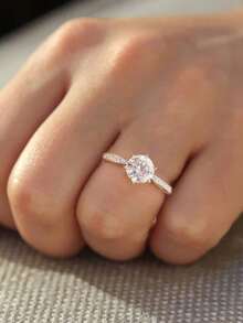 1 buah Cincin Moissanite, Gaya Minimalis, Cincin Berlian Tunggal 1CT 6-Prong, Cocok untuk Pertunangan Wanita dan Pemakaian Sehari-hari - Perak - View 7