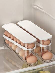 Double Layer Egg Storage Box Space-Saving Double Layer Rolling Egg Storage Container Egg Organizer Rack Kitchen Egg Tray Automatic Rolling Egg Storage Rack Home Storage Kitchen Gadget Home Decor Home Supplies Women Mom Room Decoration - Multicolor - View 2