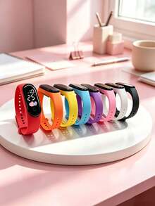 8pcs/Set Unisex Student Children TPU Silicone Strap LED Digital Heart Electronic Watch, Disposable Battery White Light Glowing Wristband, Time Display Only, Suitable For School, Daily Wear, Holiday Birthday Gifts And More - Multicolor - View 9