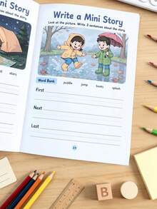 1pc English Picture-To-Story Writing Practice Notebook, English Vocabulary And Sentence Pattern Story Writing Enlightenment Picture Book, Back To School Student English Picture-To-Sentence Training Activity Manual, Holiday Learning Gift, Holiday Learning Gift, Suitable For Daily Home, School, Classroom, Travel Use, Essential Notebook Stationery, First Choice For Holiday, New Year, Birthday, Party Gifts - Multicolor - View 7