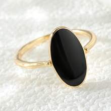 Minimalist Modern Fashion Oval Ring For Women, Gold & Black Dual Tone, Polished Thin Band, Elegant Personalized Accessory, Suitable For Daily Wear, Party, Great Gift - Black - View 7