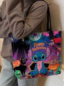 Disney Halloween Letter Embroidery Pumpkin Print Tote Bag, Large Capacity Cartoon Shoulder Handbag, Spider Web Skull Bat Pattern Shopping Bag, Casual Reusable Tote Bag, Suitable For Halloween Party, Daily Outing Gift - Multicolor - View 8