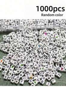 6x6mm Acrylic Letter Beads White Base Black Letter For Jewelry Handmade DIY Bracelet Necklace Keychain - Black and White - View 9