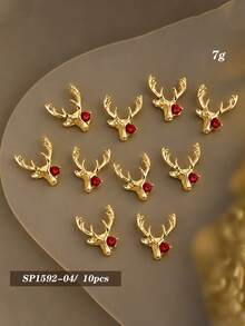 10Pcs 3D Deer Head Nail Charms Gold Silver Alloy Elk Nail Rhinestones Metal Crystal Nail Art Decorations DIY Manicure Accessories - Multicolor - View 10