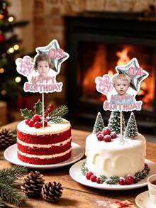 Personalized Photo Cake Topper, Customized Face And Age Happy Birthday Cupcake Toppers, Pink Balloon Birthday Cake Decoration, Customized Photo Cupcake Toppers, Birthday Party Supplies, Dessert Table Decoration - Pink 2 - View 6