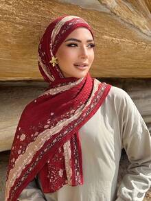 1pc Fashion Floral Print Crinkled Women's Long Scarf, Breathable Outdoor Headscarf, Spring/Summer Shawl, Daily Outfit Accessory, Birthday Gift - Multicolor - View 14
