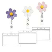 3pcs Flower Retractable Badge Reel With 3 Horizontal Transparent ID Card Holder, Suitable For Nurses, Office Workers, Teachers, Students, Girls And Boys, Back To School Gift - Multicolor - View 4