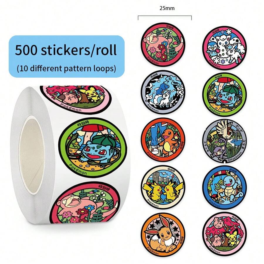 Hasbro 500pcs/Roll Stiker Dekoratif Kartun Pokémon untuk Jurnal dan Penyegelan - MultiWarna - View 1