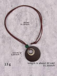 1pc Vintage Double Layer Circle Pendant Necklace, Minimalist Asymmetrical Geometric Beaded Neck Chain, Bohemian Style Long Sweater Chain, Casual Outfit Accessory For Halloween Party, Gathering And Daily Wear - Velvet Rope - View 11