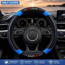 1PC Car Steering Wheel Cover, Heart & Letter Print, PU Leather Patchwork Design, 15inch, All Season, Elastic Without Inner Ring, Easy To Install - Multicolor - View 9