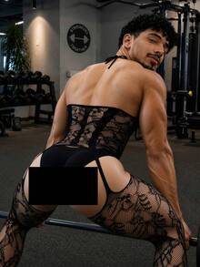 Men's Sexy Hollow Halter Neck Jumpsuit - Black - View 2