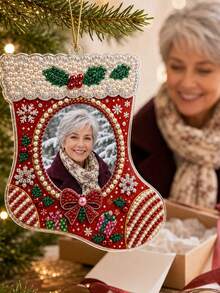 Custom Photo Pearl Diamond Painting Ornament, Personalized 3D Stocking DIY Kit, Memorial Suncatcher Window & Christmas Tree Hanging Decor, Handmade Keepsake Gift For Grandma Family Pet Lover - Multicolor - View 6