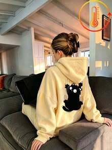 Tween Girl Fun Print Sweatshirt, Warm & Comfortable Thermal Lined Pullover Sweatshirt For Autumn/Winter - Apricot - View 2