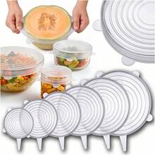Silicone Stretch Lids 6 Pcs, Transparent Reusable Food Covers In 6 Sizes From 6–19 Cm, Flexible Round Container Lids With Side Tabs For Bowls Cups Containers And Cut Fruit, Kitchen Food Storage Covers For Refrigerator And Daily Use - View 1