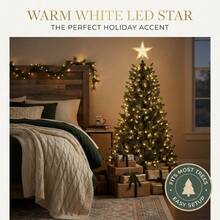 1pc 9.45in LED Lighted Christmas Tree Topper Star, Transparent Textured Warm White Five-Pointed Star Ornament, Battery Powered Xmas Tree Top Decor For Holiday Party Home Decoration - Star - View 5